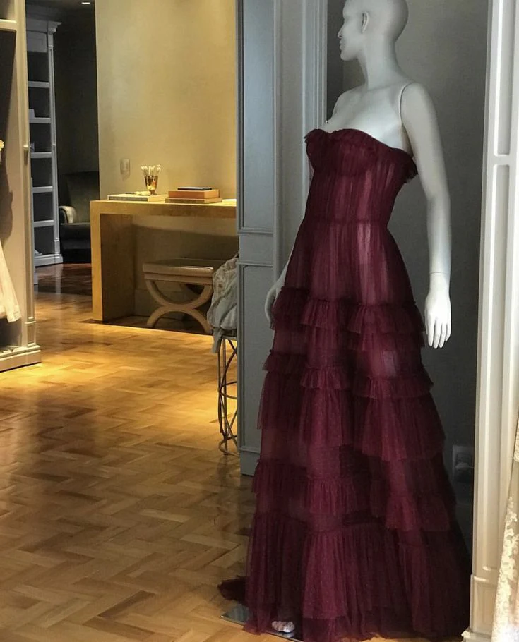 Glamorous A line Sweetheart Sleeveless Tulle Burgundy Long Evening Party Gowns Evening Special Formal Dresses Prom Dress DH198 - Deanwangkt