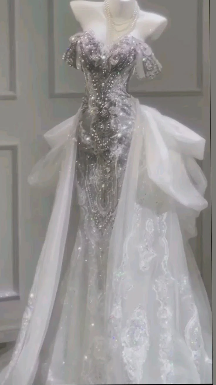 Princess Bridal Dress Mermaid Off The Shoulder Lace Sequin Wedding Dress With Short Sleeves Wedding Dresses Modest Wedding Gowns DH1492 - Deanwangkt