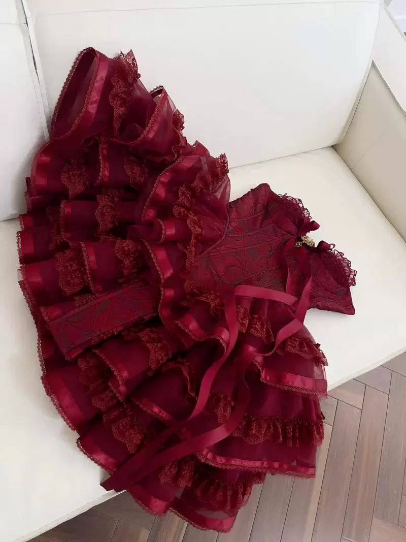 Cute Ball Gown Spaghetti Straps Burgundy Lace 8th Graduation Dresses Homecoming Dress Summer Middle School Formal Baddie Hoco Dresses Cocktail Dress W0921 - Deanwangkt