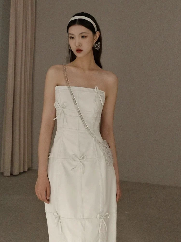 Vintage Wedding Dress Sheath Strapless Ivory Bow-knot Summer Beach Long Wedding Dresses Bridal Gowns W0799 - Deanwangkt