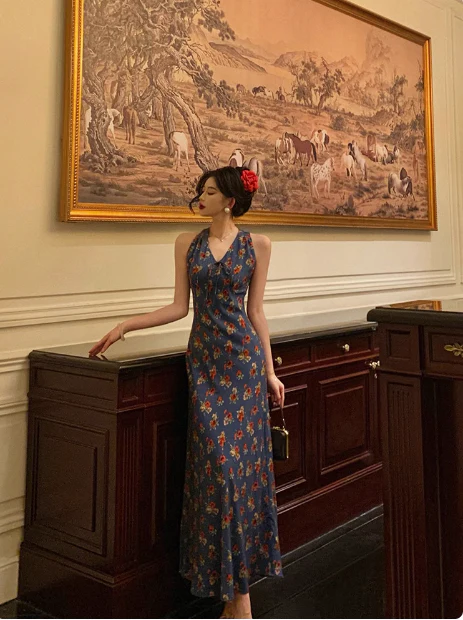 Classy Mermaid V Neckline Blue Floral 18th Birthday Dress Party Gown 21st Birthday Outfits Birthday Dress Ideas For Women DP569 - Deanwangkt