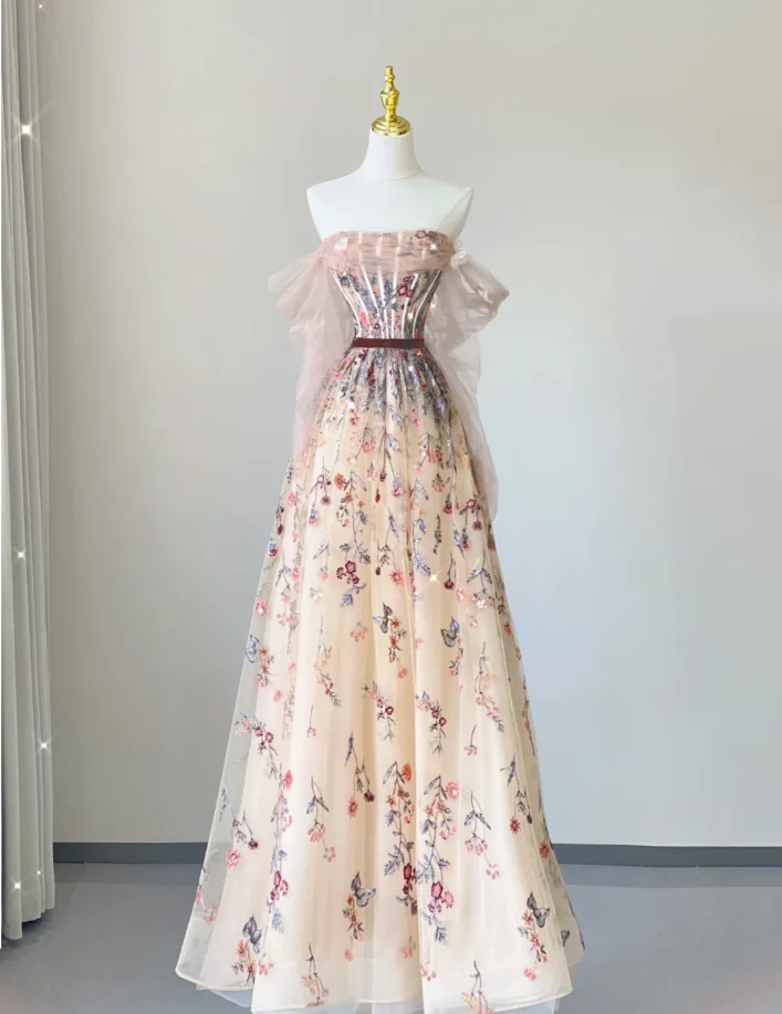 Pretty A line Off The Shoulder Long Sleeves Prom Dresses Evening Dresses DP472 - Deanwangkt