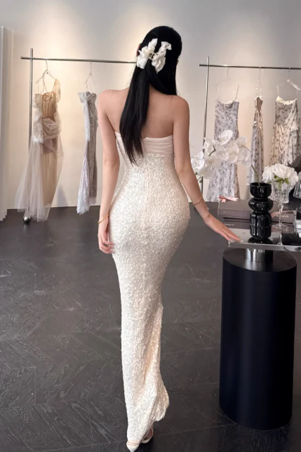Sexy Strapless Sheath Long Prom Dresses, Light Champagne Formal Evening Dresses DP3131 - Deanwangkt