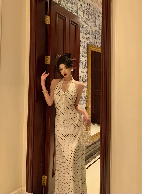 Pretty Sheath Halter Black Polka Dots 21st Birthday Dress Party Outfits Birthday Outfits For Women DP0190 - Deanwangkt