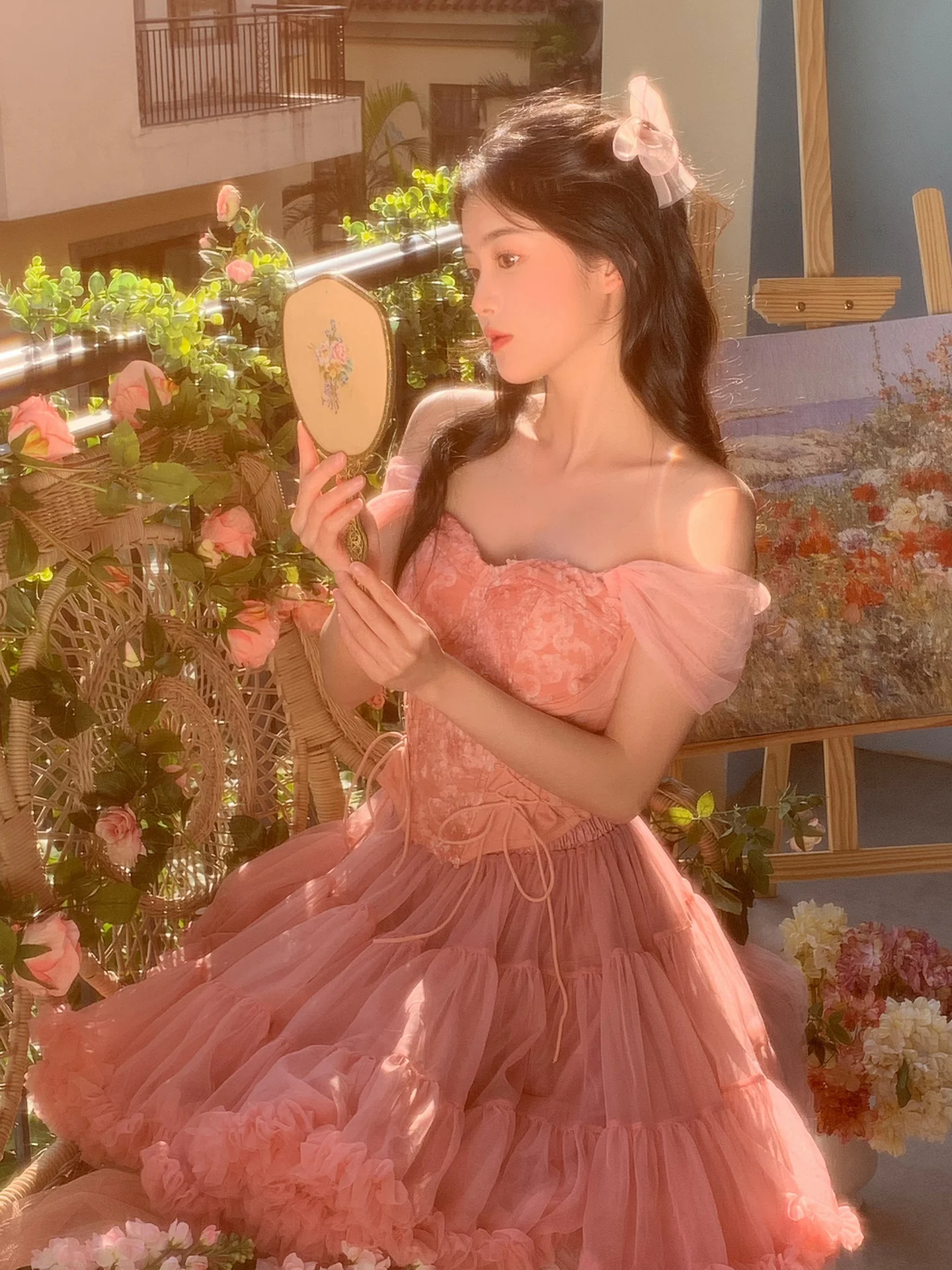 Cute Ball Gown Off The Shoulder Pink Lace Short Homecoming Dress Summer Pink Hoco Dresses Cocktail Dress For Senior Teens DP1788 - Deanwangkt