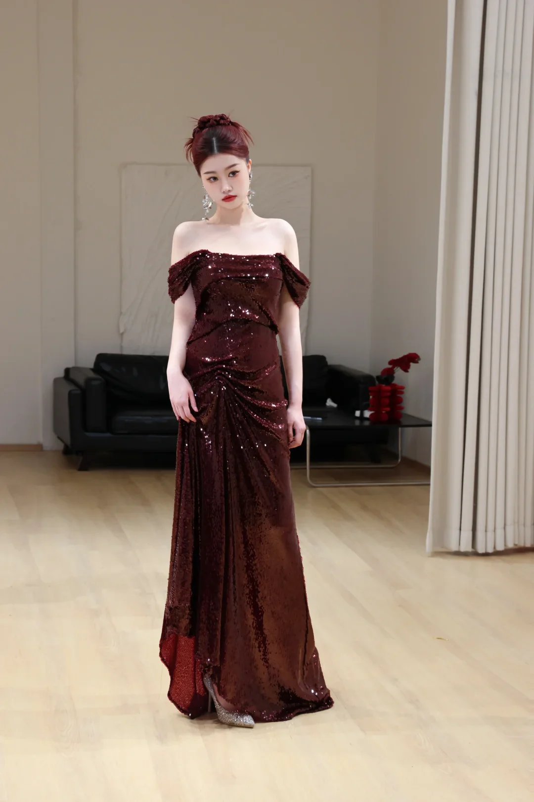 Gorgeous Mermaid Off The Shoulder Burgundy Sequin Long Prom Dresses Graduation Dresses DP673 - Deanwangkt