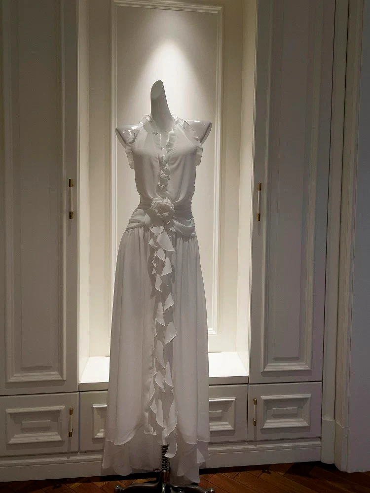 Elegant A line Halter White Sleeveless Chiffon Long Evening Party Gowns Evening Formal Dresses Prom Dress W885 - Deanwangkt