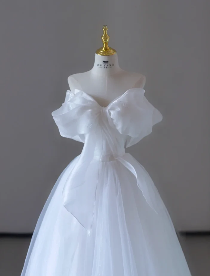 Dreamy Ball Gown Off The Shoulder Tulle Long White Wedding Dresses Summer Brides Dress DP517 - Deanwangkt