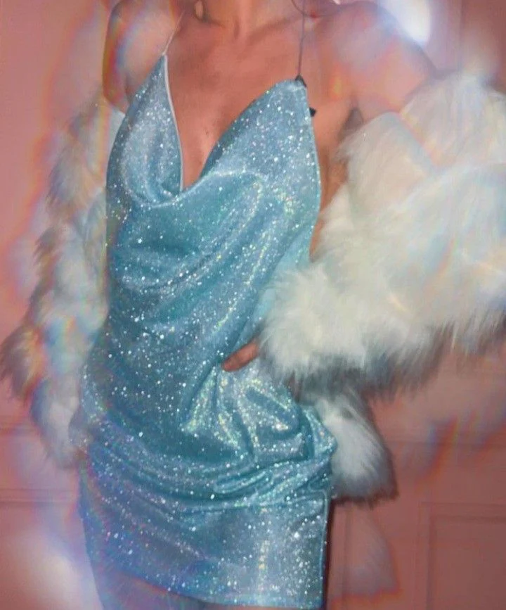 Modest Sheath Halter Sequin Blue Short Formal Homecoming Dress Middle School Short 18th Birthday Outfits Graduation Dress Cocktail Dresses DH2238 - Deanwangkt