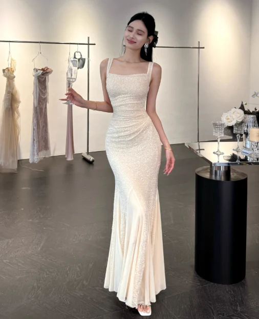 Elegant Straps Mermaid Chiffon Long Prom Dresses, Formal Evening Dresses DP3103 - Deanwangkt