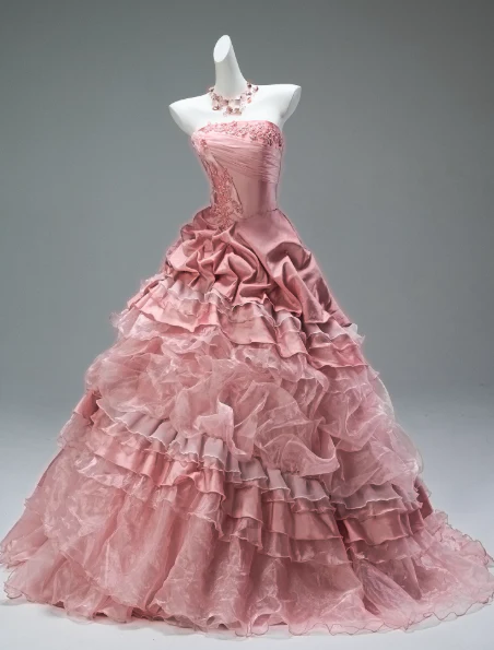 Stunning Strapless Pink Ball Gown Tiered Tulle Applique Beading Long Quinceanera Dress Satin Formal Gowns Vestido De 15 Anos Sweet 16 Dress DP2845 - Deanwangkt