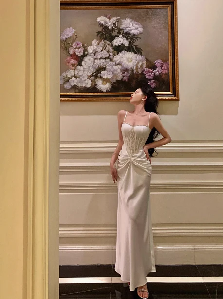 Pretty Mermaid Spaghetti Straps White 18th Birthday Dress Long Party Birthday Outfits For Women DP0166 - Deanwangkt