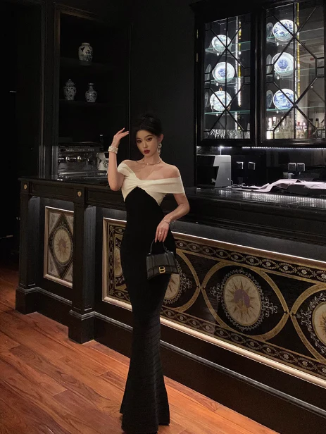 Elegant Glamour Mermaid Off The Shoulder Black Prom Gowns Party Dress Classy Gowns Evening Dresses DP1462 - Deanwangkt