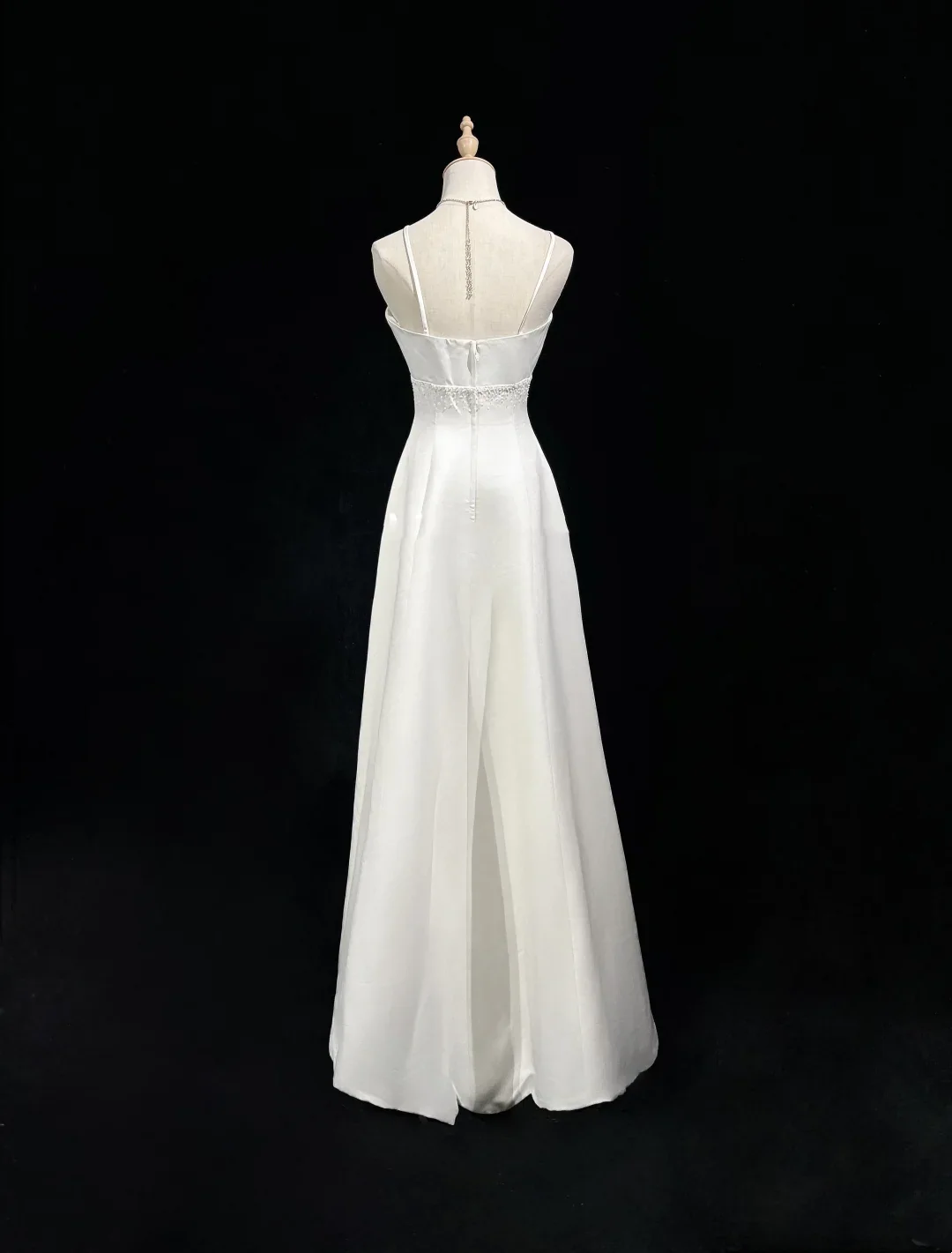 Vintage Wedding Dress A line Spaghetti Straps White Satin Sleeveless Long Vintage Wedding Dresses Bridal Gowns Brides Gown With Cape DH524 - Deanwangkt