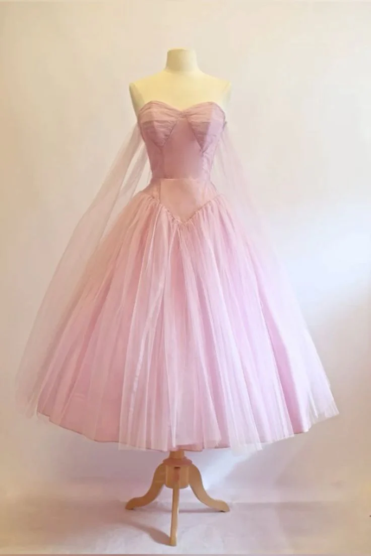 Vintage Ball Gown Sweetheart Tulle Pink Formal 8th Grade Homecoming Dresses Summer Middle School Hoco Dress 6th Grade Graduation Outfits DH318 - Deanwangkt