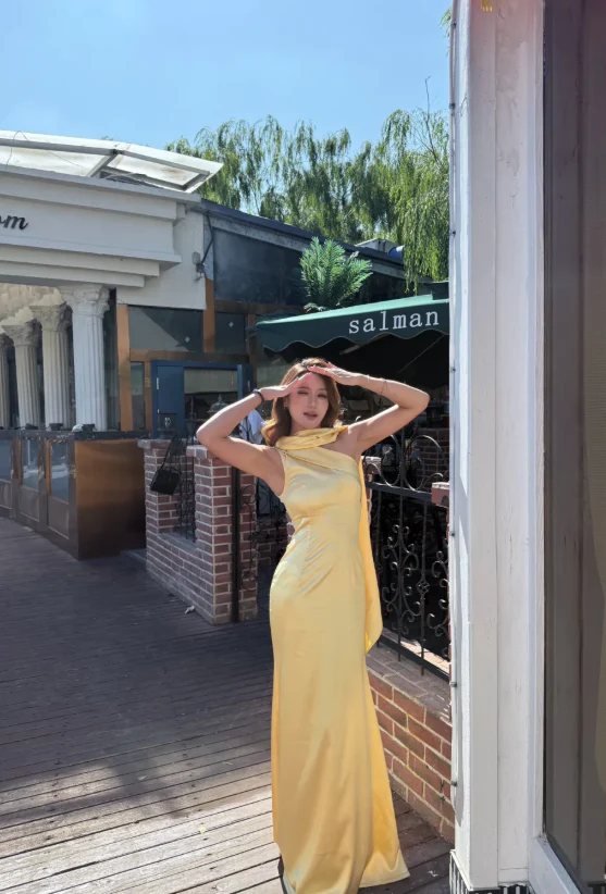 Simple One Shoulder Sheath Long Evening Dresses Satin Yellow Bridesmaid Dresses DP3291 - Deanwangkt