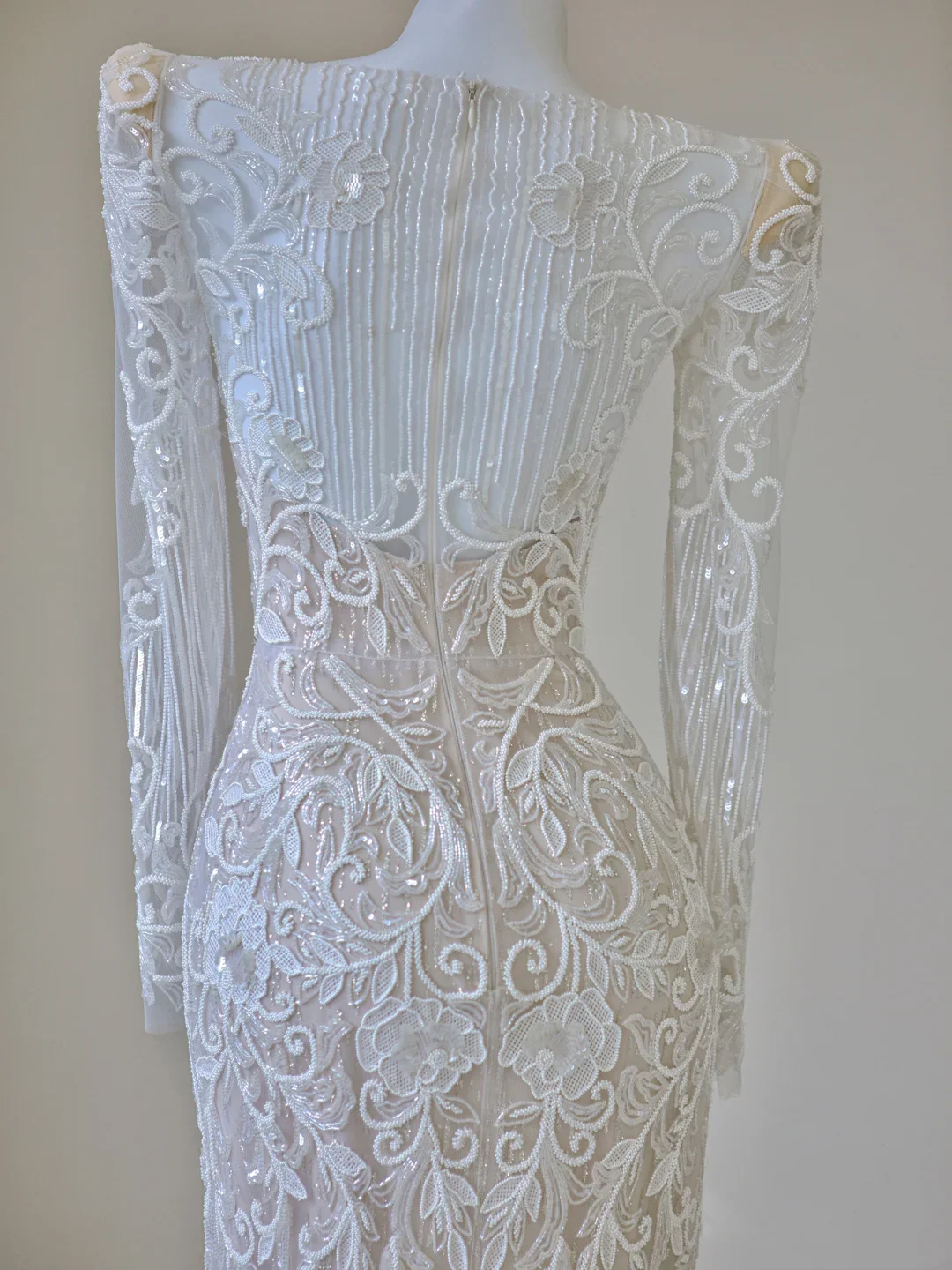 Unique Mermaid V Neckline White Lace Long Sleeves Wedding Dresses Brides Dress P0023 - Deanwangkt