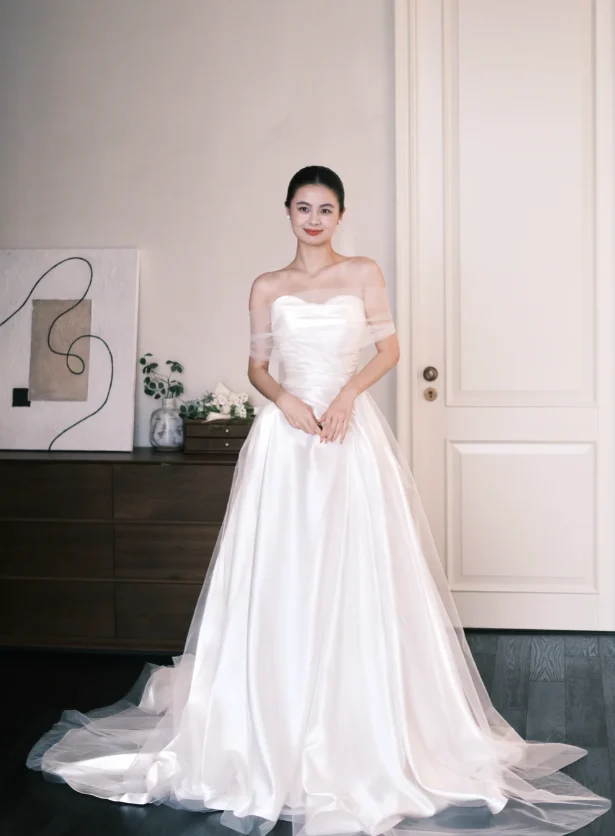 Simple A-Line Satin Long Wedding Dresses, White Bridal Gowns, Sleeveless Bridal Dresses DP3989 - Deanwangkt
