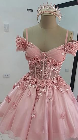 Modest Ball Gown Off The Shoulder Blush Pink Tulle Formal Homecoming Dresses 8th Grad Dance Graduation Dress Short Hoco Dresses DH2596 - Deanwangkt