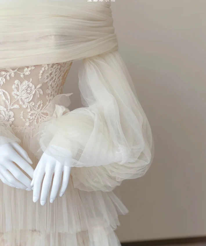 Timeless Ball Gown Off The Shoulder Long Sleeves Tulle Wedding Dresses Brides Dress DP442 - Deanwangkt