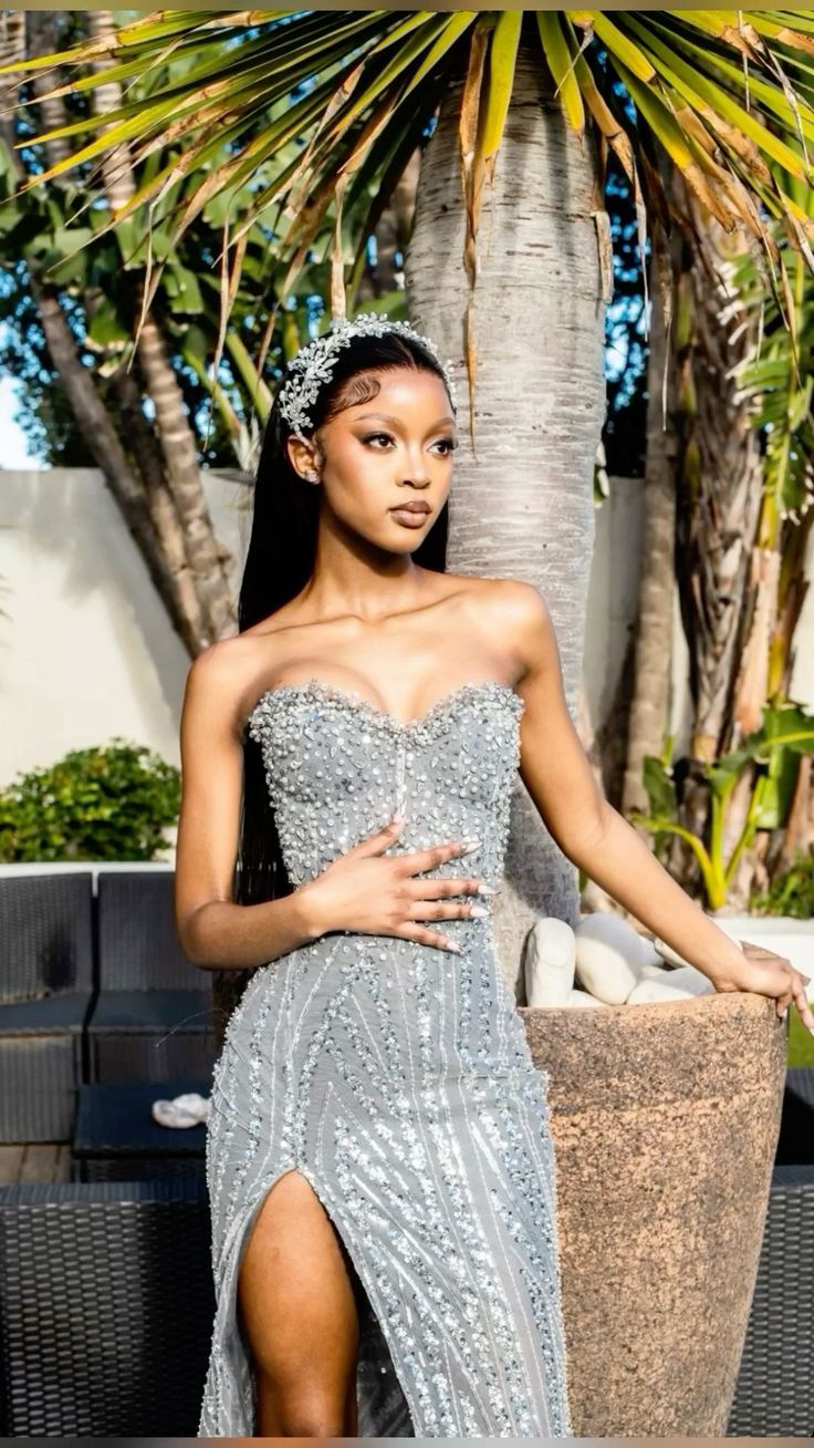 Vintage Mermaid Sweetheart Silver Sequin Beads Long Split Prom Dresses Party Dress Black Girl Outfits Graduation Dresses W0389 - Deanwangkt