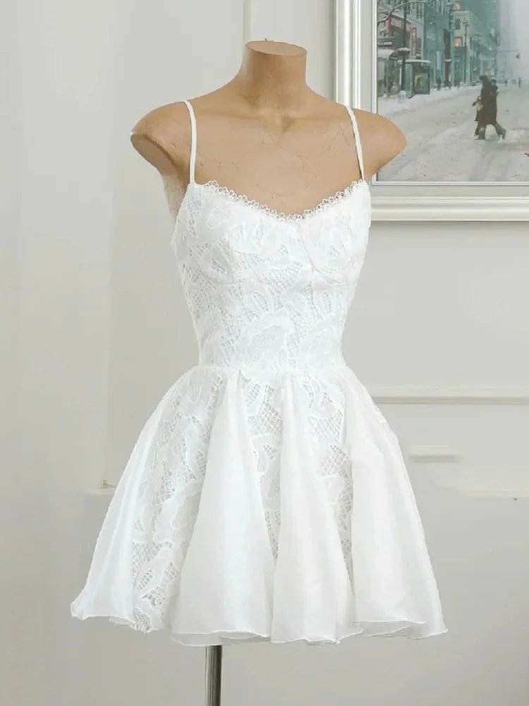 Simple A line Spaghetti Straps Black Lace Short Homecoming Dress Summer Hoco Dresses Cocktail Dress DP1763 - Deanwangkt