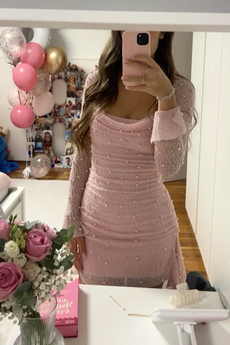 Pretty Sheath Square Neck Pink Sequin Formal Homecoming Dresses 21st Birthday Outfits Graduation Dress Short Mini Cocktail Dresses DH2373 - Deanwangkt
