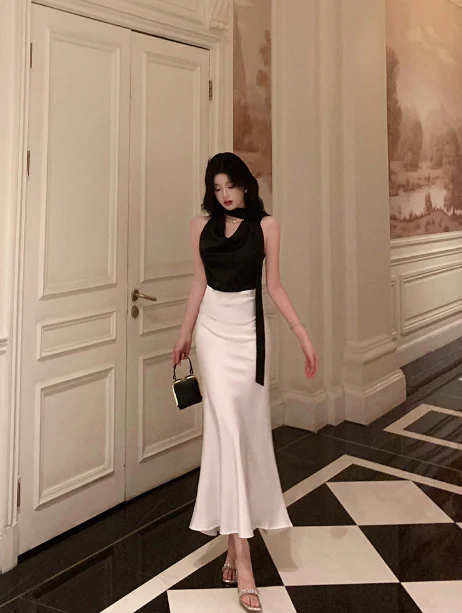 Classy Mermaid 2 Pieces Black White 18th Birthday Dress Party Gown 21st Birthday Outfits Birthday Dress Ideas For Women DP585 - Deanwangkt