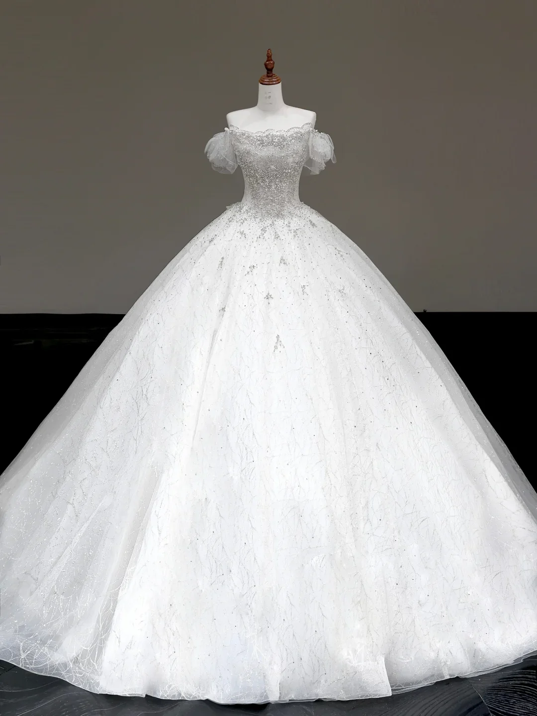 Classy Elegant Ball Gown Off The Shoulder Sequin White Short Sleeves Wedding Dress Brides Dress DP793 - Deanwangkt