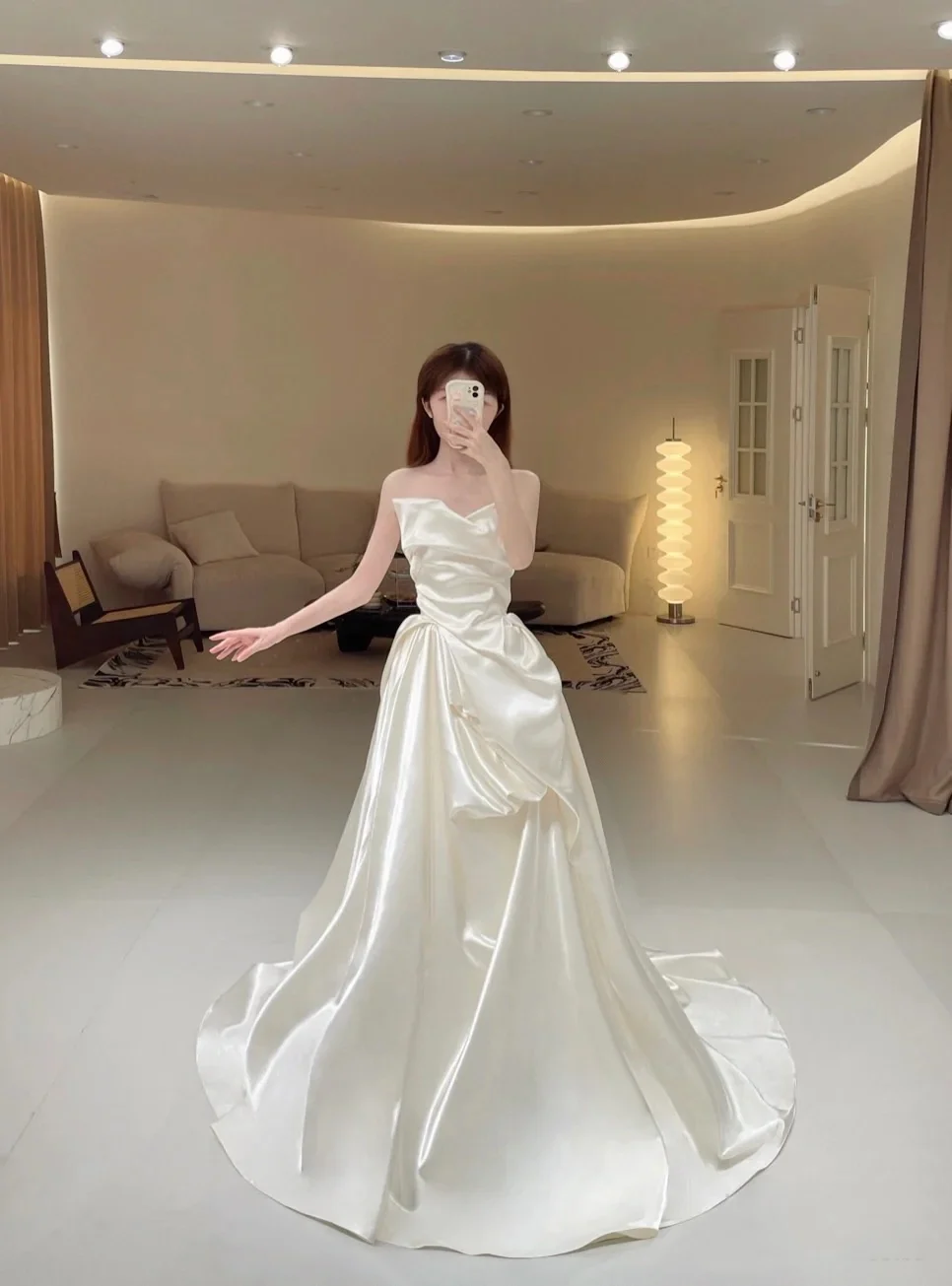 Unique Wedding Dresses Ball Gown Sweetheart Neck Satin White Long Wedding Dresses Simple Bride Dress Bridal Gowns DH1482 - Deanwangkt