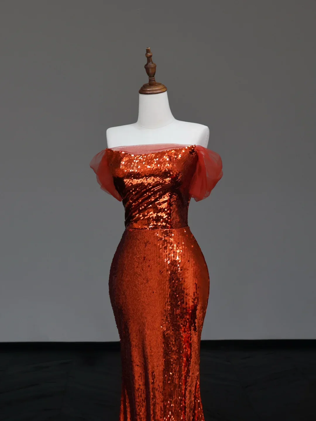 Gorgeous Mermaid Off The Shoulder Rust Red Sequin Long Prom Dresses Graduation Dresses DP674 - Deanwangkt