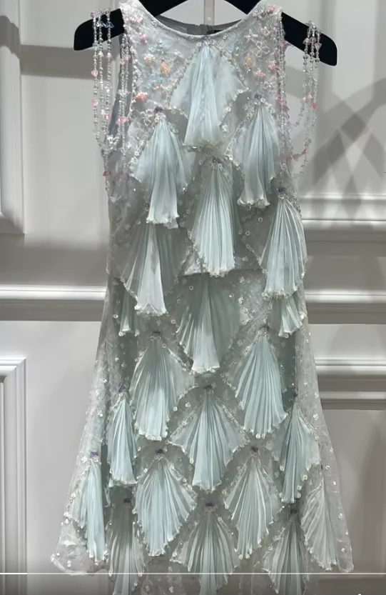 Fairytale Round Neck Sheath Homecoming Dress Chiffon Beaded Short Birthday Skirt Sequin Sweet Party Dress DP2808 - Deanwangkt