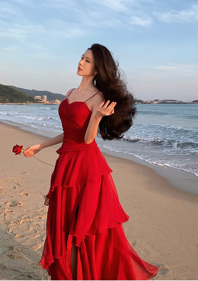 Modest Mermaid Spaghetti Straps Sleeveless Red Long Evening Dress Prom Dresses DP236 - Deanwangkt