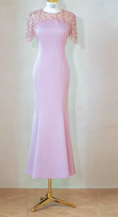Elegant Jewel Mermaid Evening Dresses Satin Pink Mother of the Bride Dress DP3265 - Deanwangkt