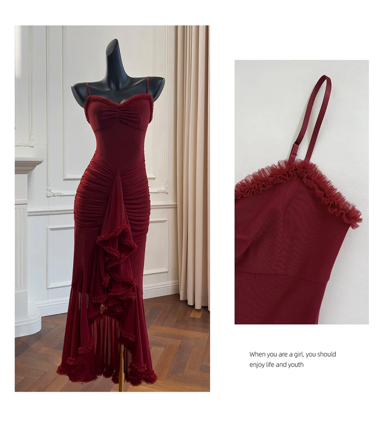 Elegant High Low Spaghetti Straps Burgundy Sleeveless Long Evening Party Gowns Evening Formal Dresses Prom Dress DH90 - Deanwangkt