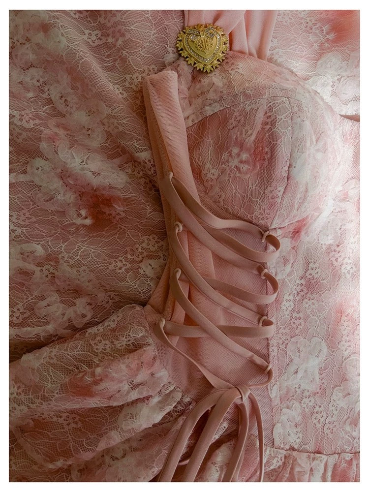 Elegant A line Square Pink Lace Sleeveless Chiffon Long Evening Party Gowns Evening Formal Dresses Prom Dress W886 - Deanwangkt