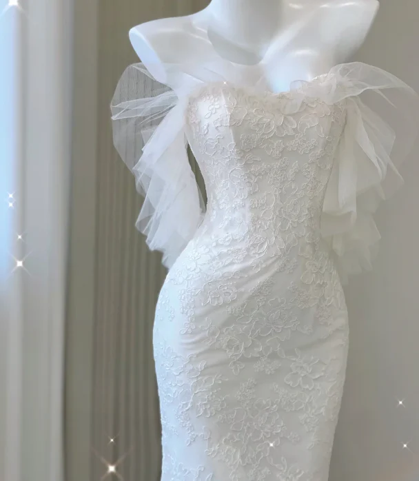 Unique Mermaid Sweetheart White Lace Long Wedding Dresses Brides Dress P0031 - Deanwangkt