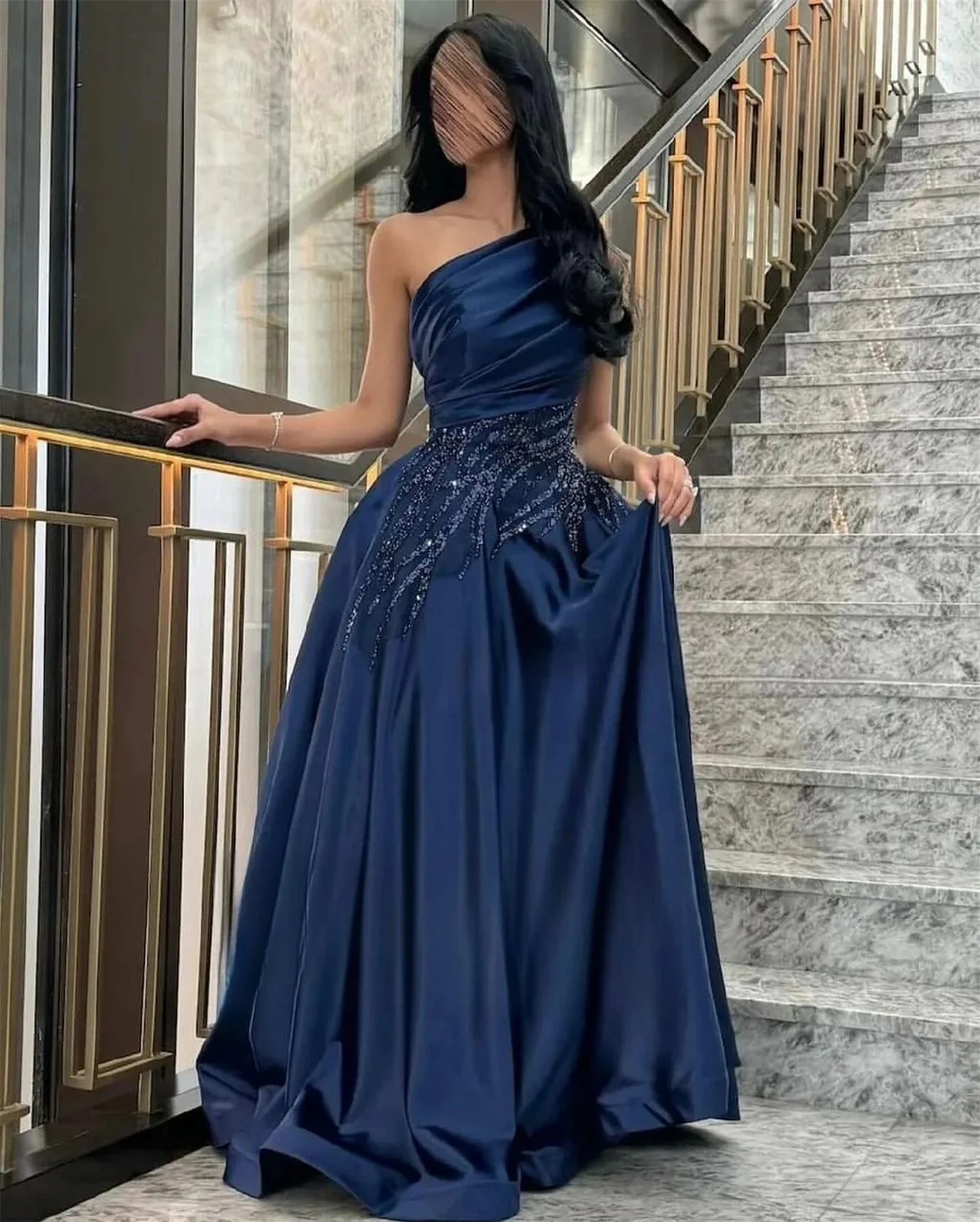 Elegant A-Line Sleeveless Navy Blue Mother of the Bride Dresses Satin Navy Blue Evening Dresses DP3840 - Deanwangkt