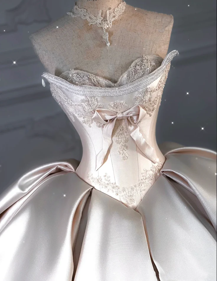 Princess Bridal Dress Ball Gown Sweetheart Sleeveless Satin Light Pink Wedding Dresses Pretty Bridal Gowns DH943 - Deanwangkt