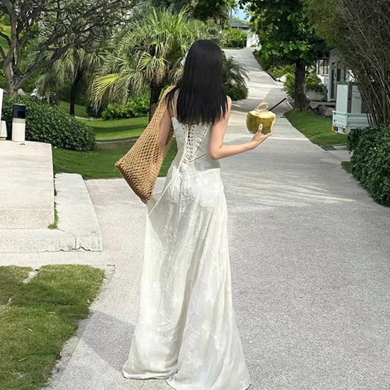 Elegant A Line Spaghetti Straps Sleeveless Lace White Long Evening Party Gowns Evening Formal Dresses Prom Dress W902 - Deanwangkt