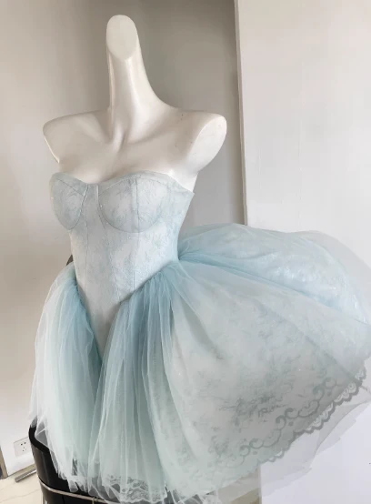 Pretty Ball Gown Short Sweetheart Blue Lace Homecoming Dress Summer Hoco Dresses Cocktail Dress For Senior Teens DP1793 - Deanwangkt