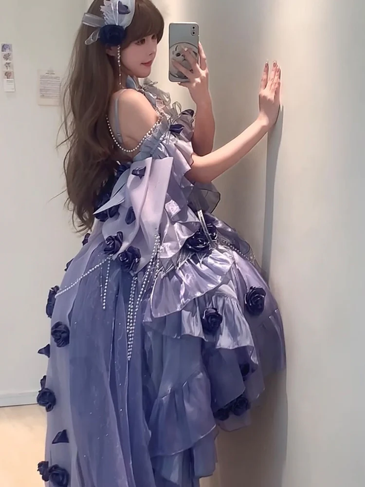 Vintage Ball Gown Spaghetti Straps Chiffon Light Grape Summer 18th Birthday Dress High Low Ombre Pink Lolita Dress 18th Birthday Outfits DH2429 - Deanwangkt