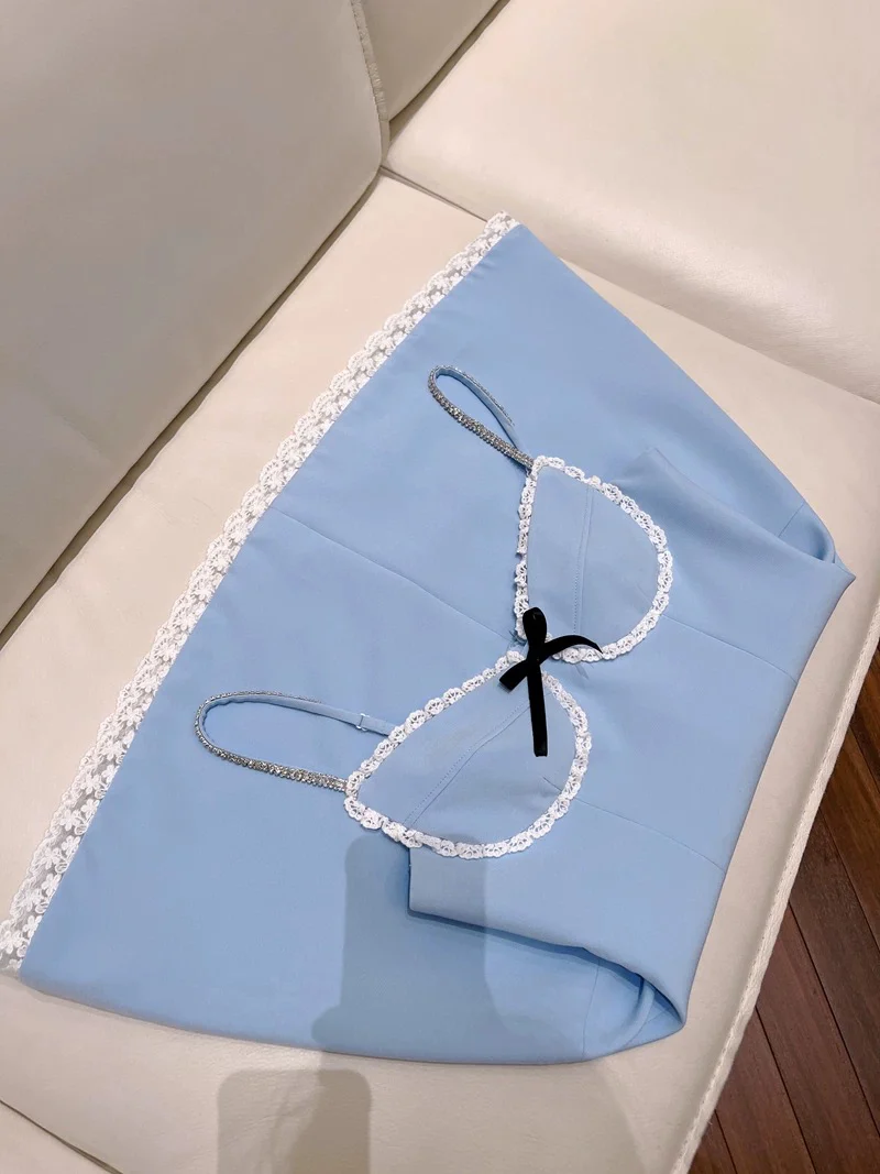 Trendy A line Spaghetti Straps Blue Formal Short 8th Grade Homecoming Dress Summer Middle School Hoco Dresses Cocktail Dress Birthday Outfits W956 - Deanwangkt