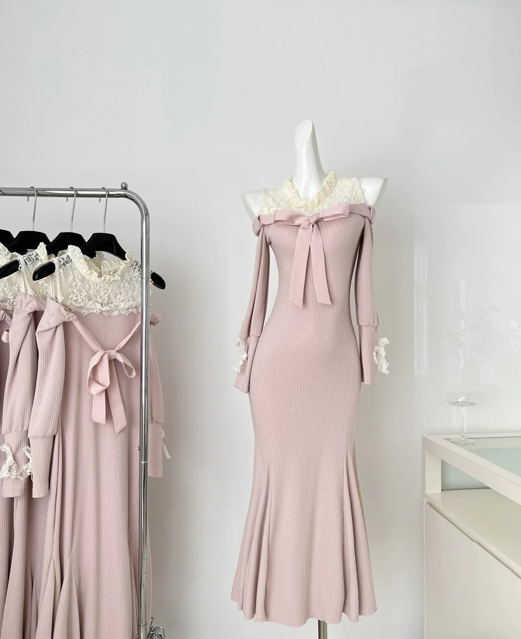 Sweet Mermaid Jewel Long Sleeves Long Women Summer Holiday Knitted Dresses DP0021 - Deanwangkt