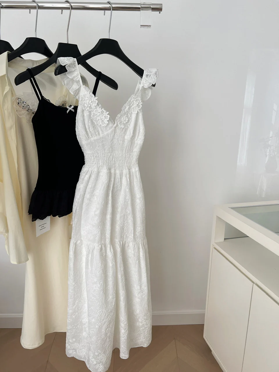 Sexy A Line Spaghetti Straps Floral White Lace Summer Dress Holiday Party Outfits For Women DP0105 - Deanwangkt