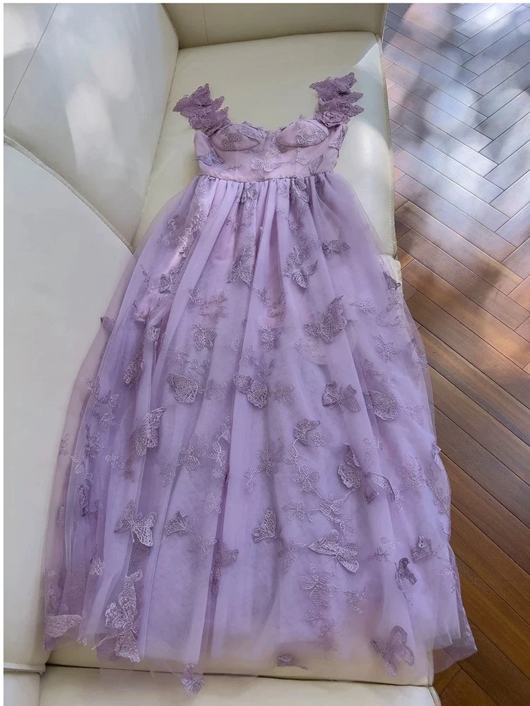 Elegant A line Straps Lilac Lace Sleeveless Long Evening Party Gowns Evening Formal Dresses Prom Dress W944 - Deanwangkt