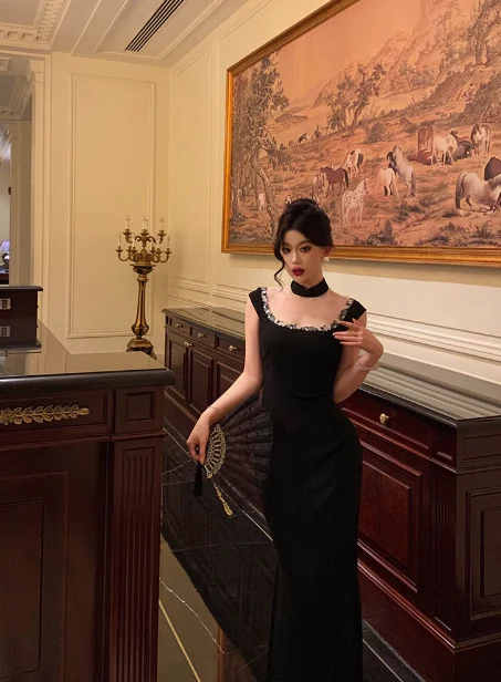 Classy Sheath Square Neck Black 18th Birthday Dress Party Gown 21st Birthday Outfits Birthday Dress Ideas For Women DP586 - Deanwangkt