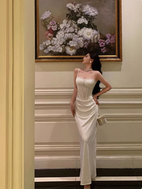 Classy Mermaid Spaghetti Straps White 18th Birthday Dress Party Gown 18th Birthday Outfits Birthday Dress Ideas For Women DP579 - Deanwangkt