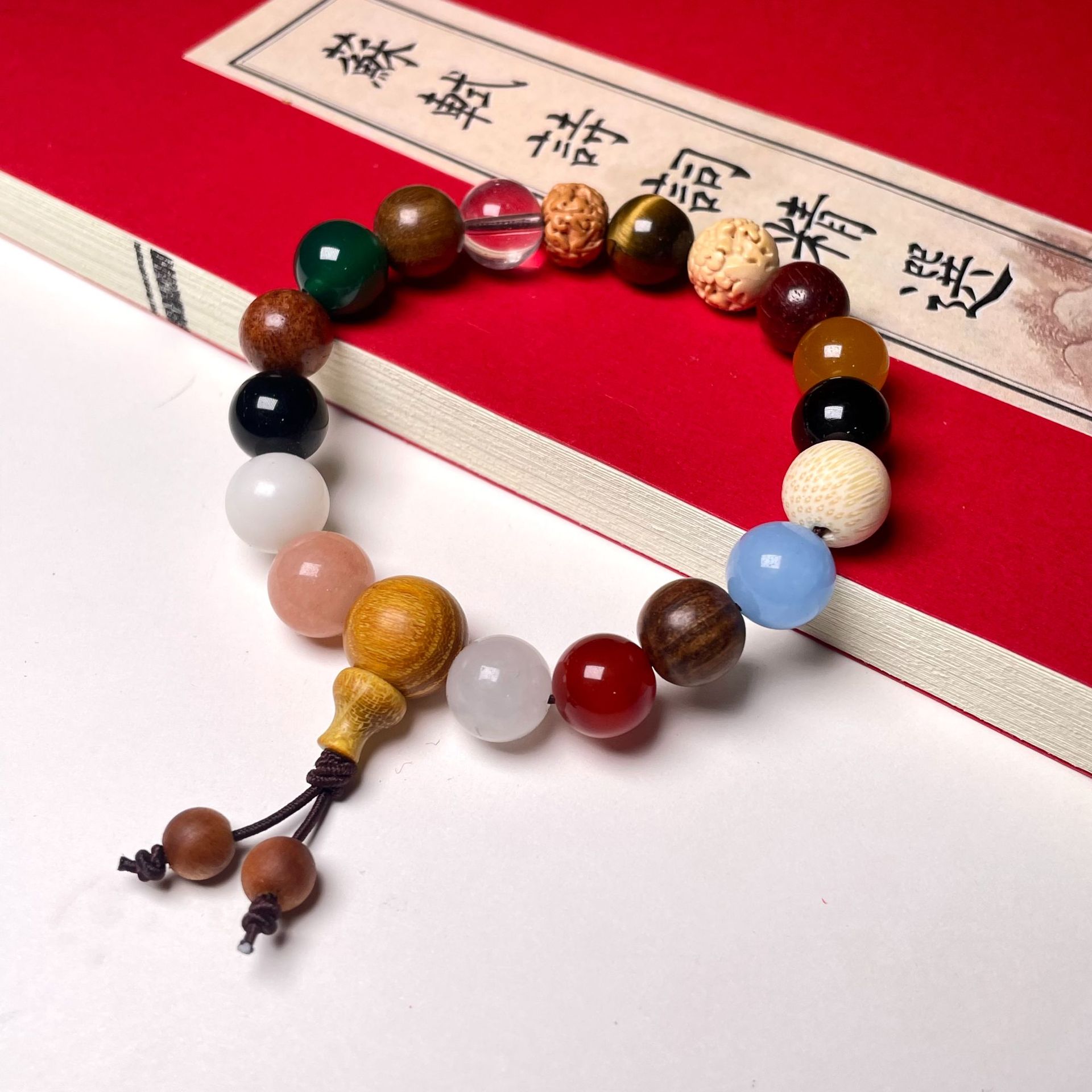 Natural Bodhi 18-Bead Mala Bracelet – Multi-Precious & Sandalwood | Feng Shui Inspired Handcrafted Jewelry - Vibe Jew