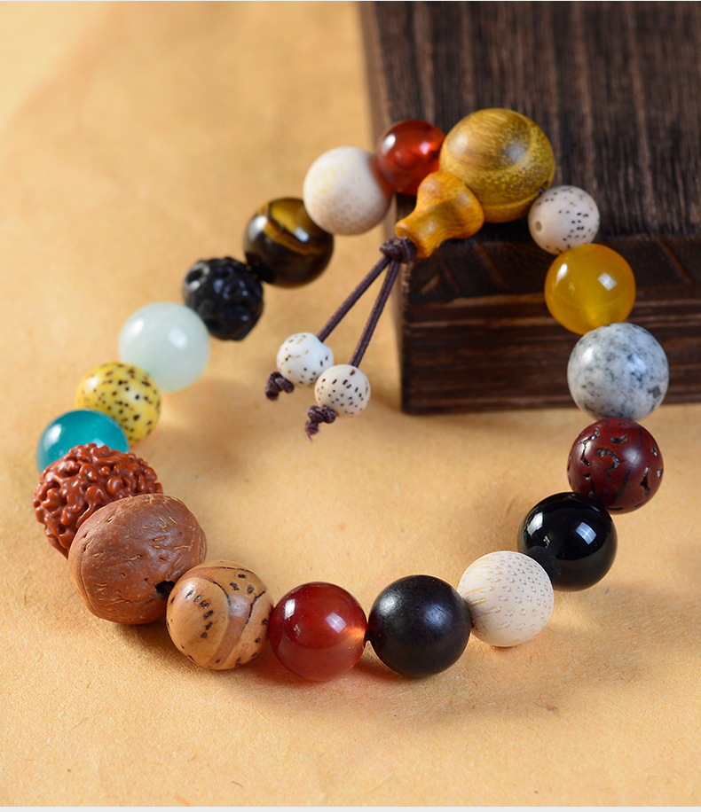 Natural Bodhi 18-Bead Mala Bracelet – Multi-Precious & Sandalwood | Feng Shui Inspired Handcrafted Jewelry - Vibe Jew